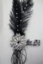 20s Flapper Black/ Silver Headband Feather Beaded Headpiece Roaring Gatsby Party