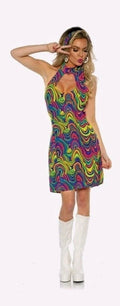Women's 70s Disco Blacklight Reactive Glow Dress Costume X-Large
