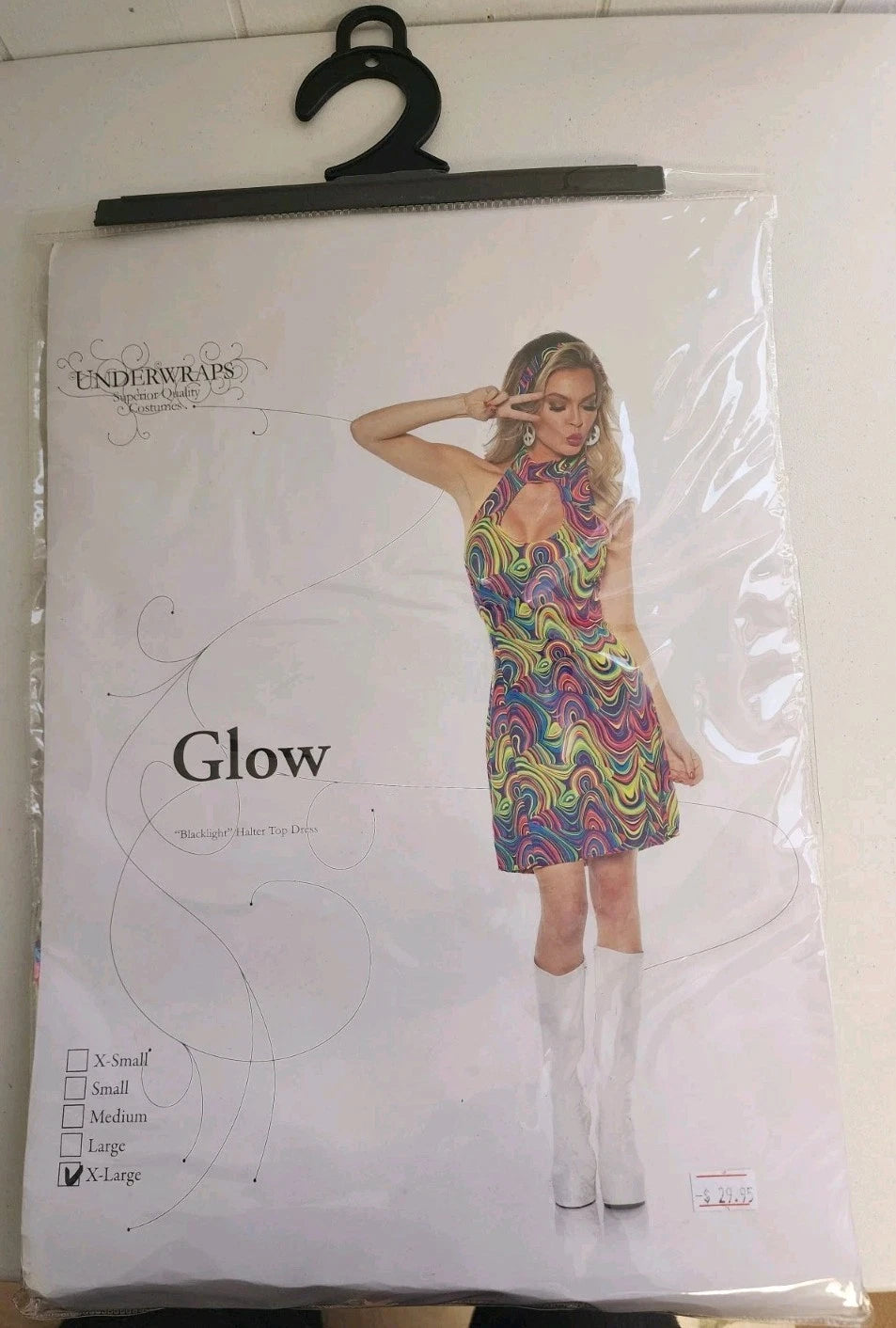 Women's 70s Disco Blacklight Reactive Glow Dress Costume X-Large