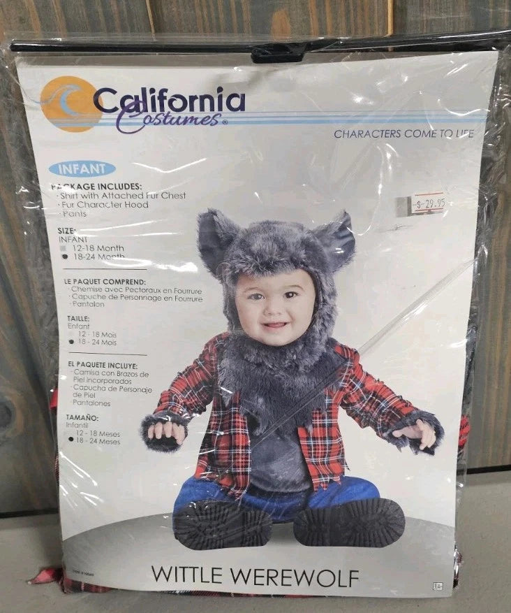 Wittle Werewolf Toddler Costume Wolf Grey Halloween California 18-24mo.