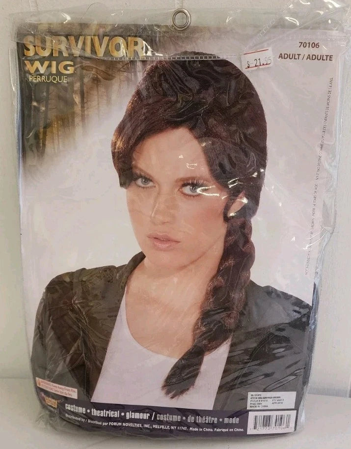 Womens Adult Hunger Brown Shoulder Braided Survivor Woman Costume Wig B0093