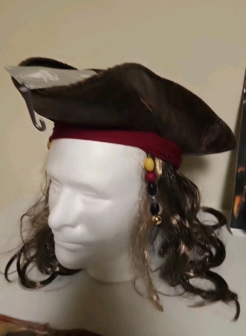 Disney Store Jack Sparrow Pirate Hat/Hair/20" Sword/Eye patch/Earring/Telescope