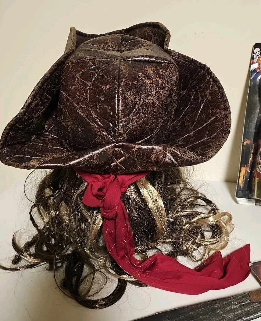 Disney Store Jack Sparrow Pirate Hat/Hair/20" Sword/Eye patch/Earring/Telescope