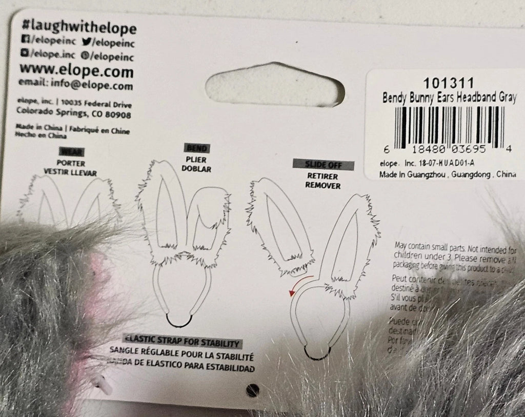 Pink/Grey Bunny Ears Headband Bendable Posable Rabbit Costume Accessory V181