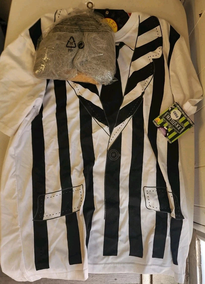 Beetlejuice Adult Costume Top with Wig One Size Up To 44" Chest B0866