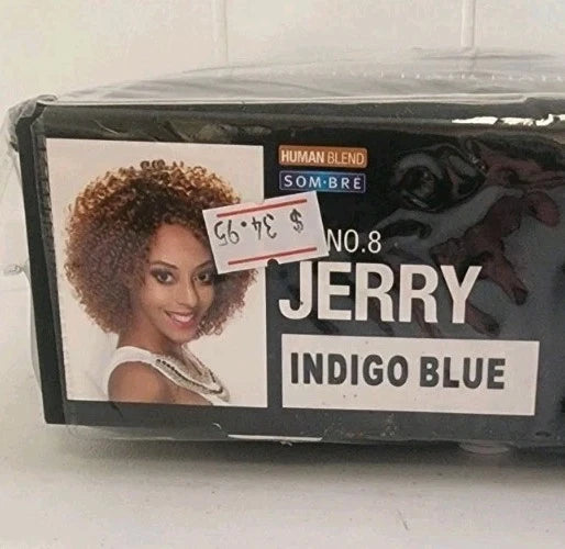 No.8 Jerry Indigo Blue Human Hair Natural Mix Wig B2336