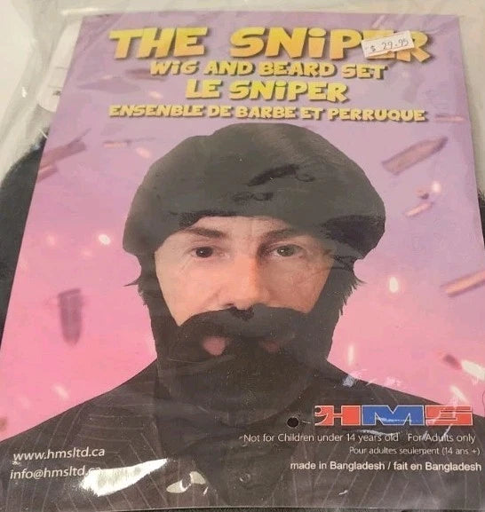 HMS The Sniper Wig Mustache and Beard Set Adult Black B2322
