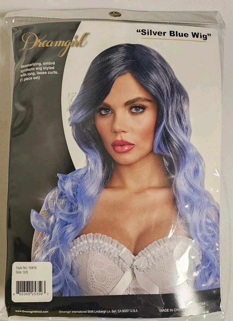 Long Wavy Silver-Blue Wig Ombre