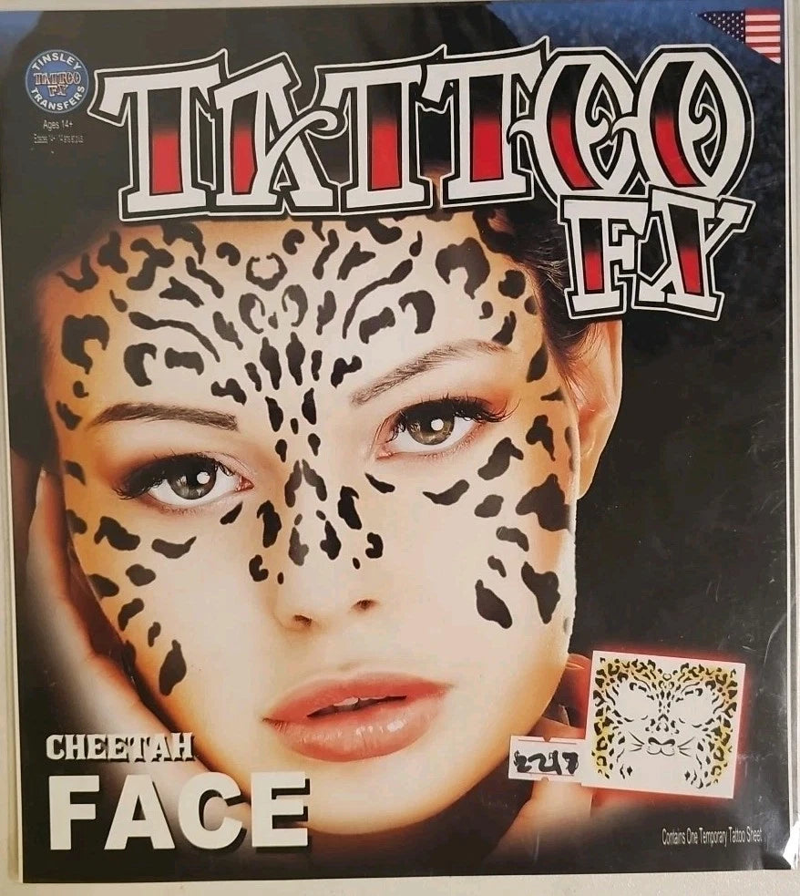 FX Cheetah Face Big Cat Temporary Face Tattoo