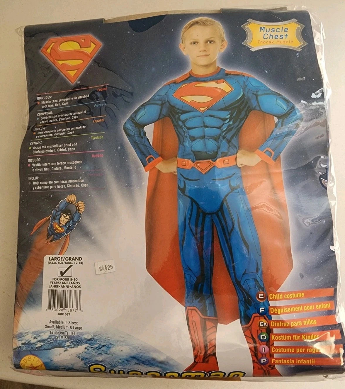Muscle Chest Superman Childs Costume Boys Large 12-14 B2628