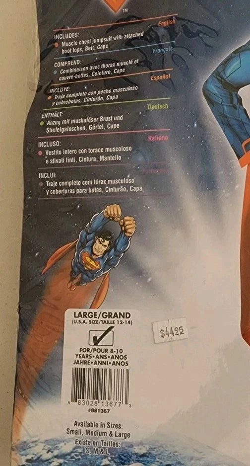 Muscle Chest Superman Childs Costume Boys Large 12-14 B2628