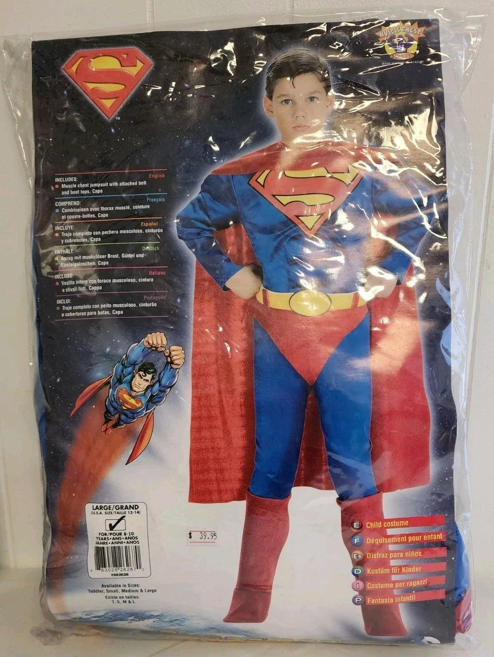 Deluxe Superman Muscle Chest Childs Costume Boys Large 12-14 B2480