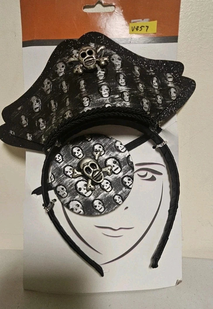 Bauer Pacific Imports Pirate Hat Headband & Eye Patch Skull & Crossbones V857