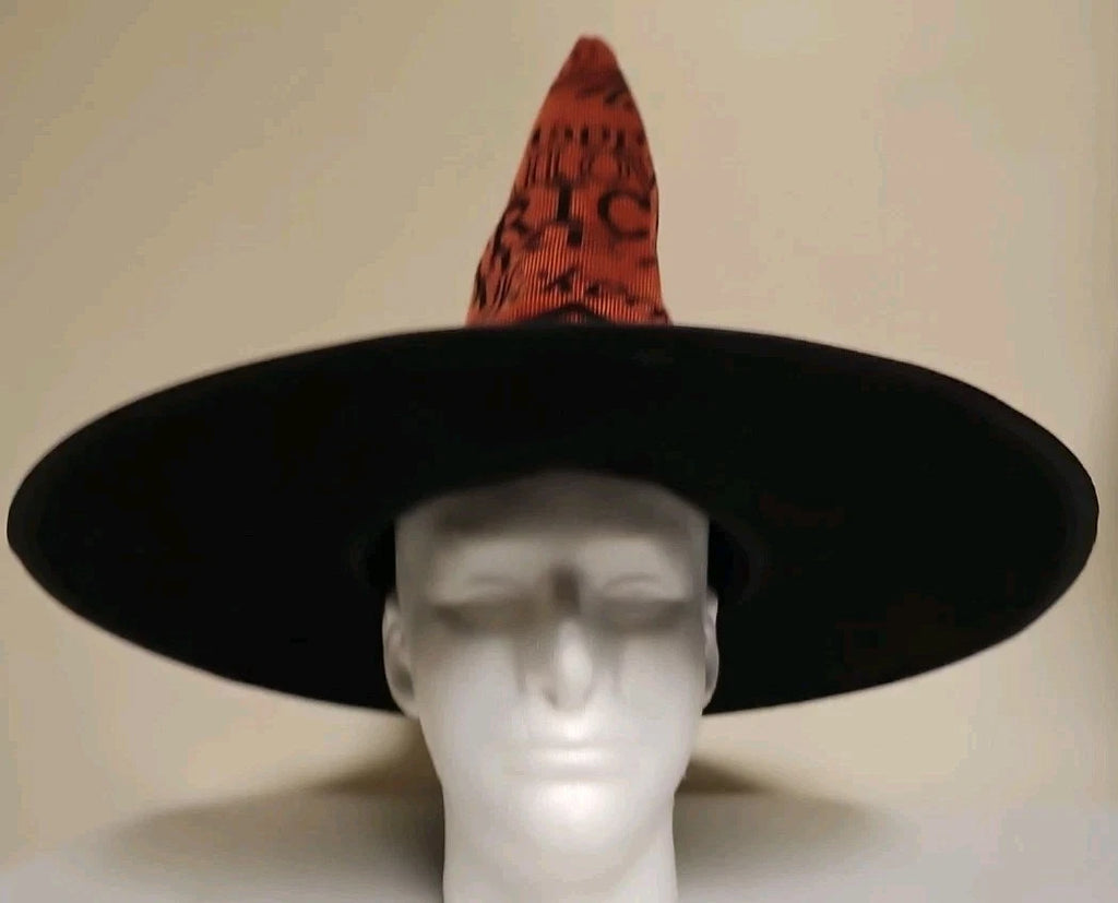 Burlap Black/Orange Happy Halloween Trick Or Treat Costume Witch Hat V165