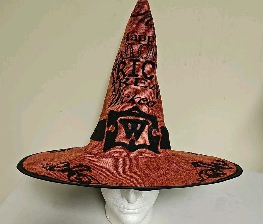 Burlap Black/Orange Happy Halloween Trick Or Treat Costume Witch Hat V165