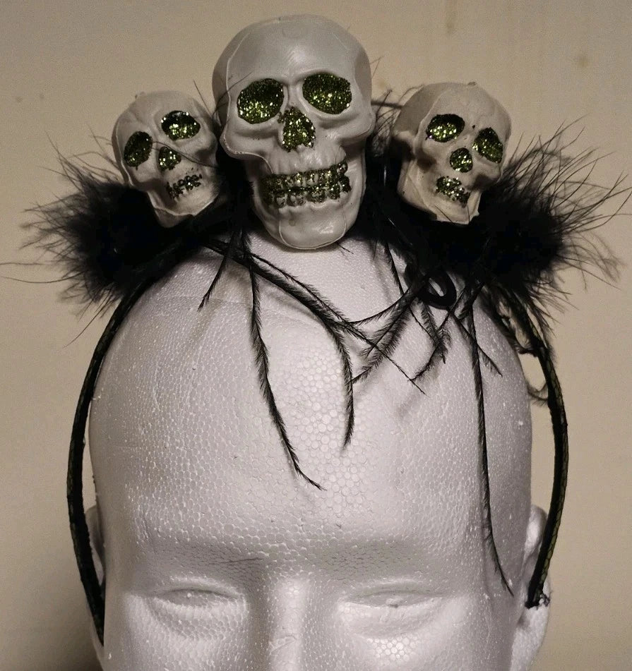 Bauer Pacific Imports Women's Glitter Skull Trio Lace Feather Headband Halloween
