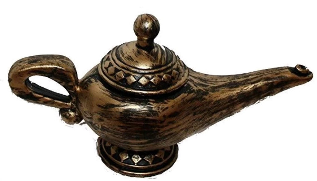 9" Plastic Genie Lamp Gold/Brass Sultan/Harem Costume Opening lid and spout V893