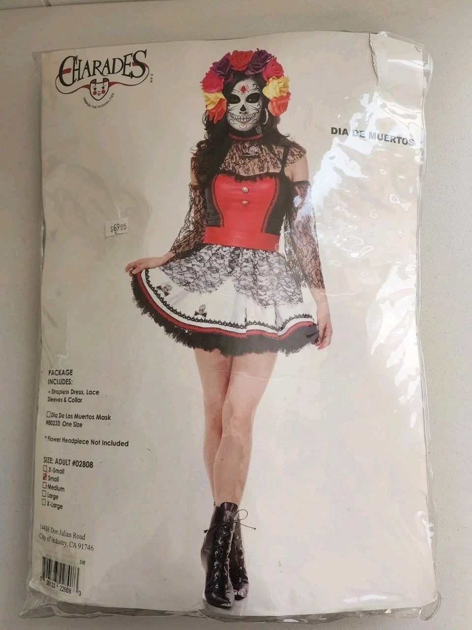 Charades Day of the Dead Dia De Muertos Adult Women's Costume Small B2348