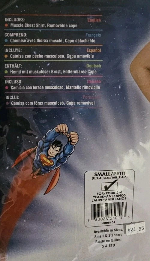 Superman Muscle Chest And Cape Costume Small 4-6 B2169